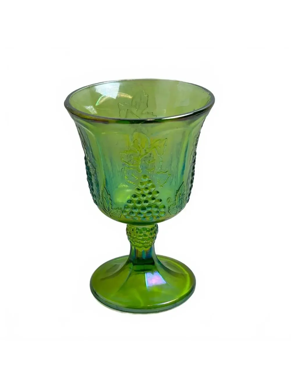 Vintage Indiana Green Iridescent Carnival Glass Goblet